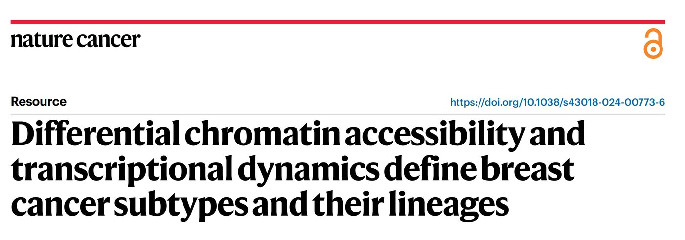 Nature Cancer 论文标题：Differential chromatin accessibility and transcriptional dynamics define breast cancer subtypes and their lineages